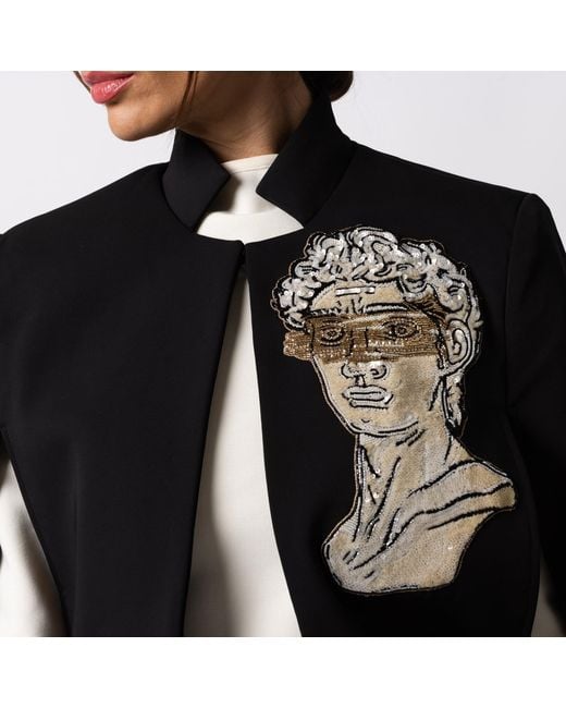 House of Laines London Black Laines Couture Tailored Cape With Embellished Greek God