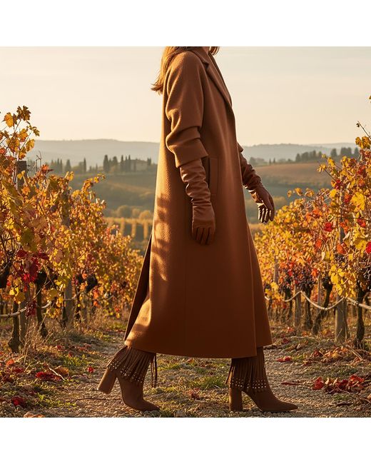 Beautiisoles by Robyn Shreiber Made in Italy Brown Tal Cognac Bootie Suede Fringes With Zipper Elegant & Comfortable For Work & Evening
