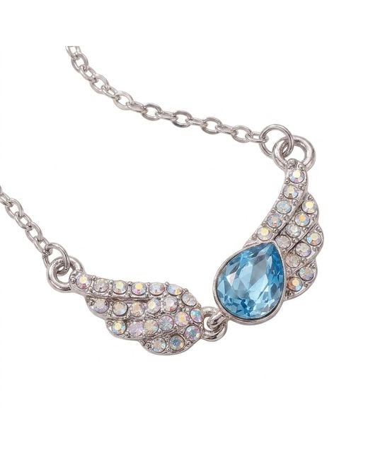 Modenaire Metallic Aqua Teardrop Angel Wing Pendant Necklace