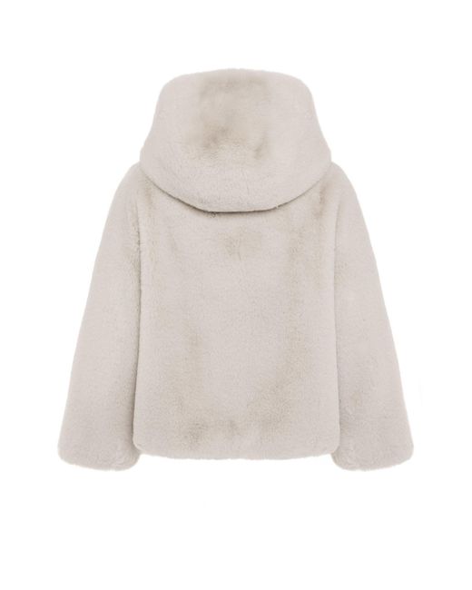 ISSY LONDON White Neutrals Jade Hooded Luxe Recycled Vegan Faux Fur Jacket Neutral