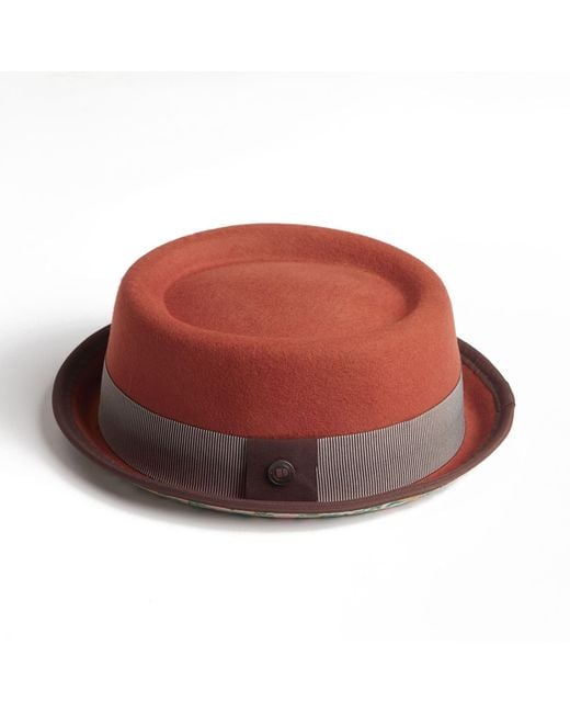 Dasmarca Hats Red Nico Rust Felt Skimpy Brim Short Brim Rude Boy Mod Style Porkpie Hat for men