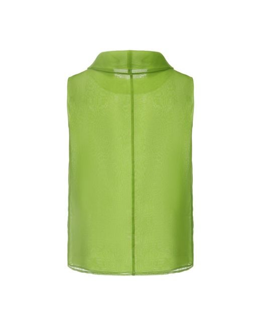 FRONT ROW SHOP Green Silk Organza Turtleneck Top