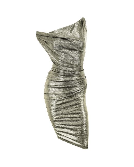Me & Thee Green Moon Beam Metallic Twist Shoulder Dress