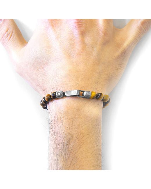 Anchor and Crew Brown Tigers Eye Nachi & Stone Beaded Bracelet for men