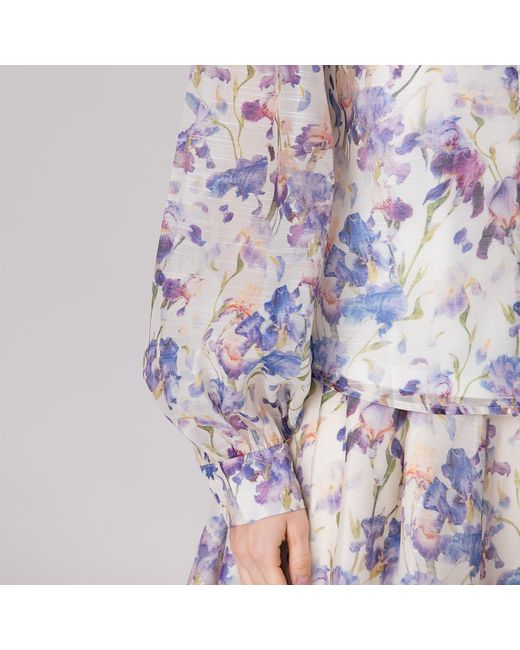 Smart and Joy Multicolor Neutrals / Flower Print Long Sleeve Organza Shirt