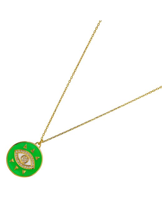 Ebru Jewelry Green Cheerful Neon Evil Eye & Diamond Pendant Chain Necklace