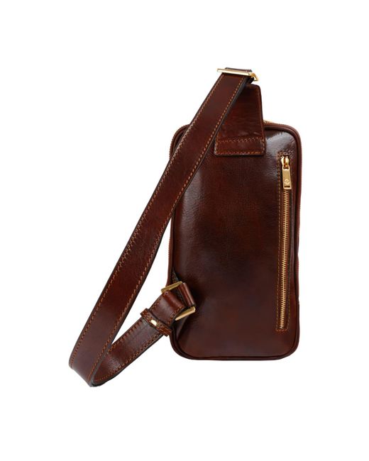 Time Resistance Brown Leather Sling Bag Chest Bag for men