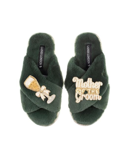Laines London Green Classic Laines Slippers With Mother Of The Groom Brooches