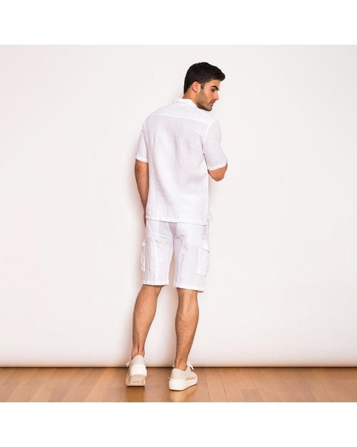 Haris Cotton White Short Sleeved Front Pocket Linen Shirt for men