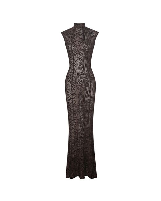 Miss Circle New York Gray Tyanna Mocha Burnout Velvet Mesh Backless Mermaid Maxi Dress