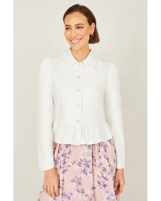 Yumi' White Peplum Fitted Jacket