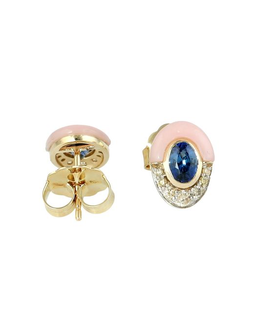 Artisan Blue Sapphire, Opal & Diamond Stud Earrings