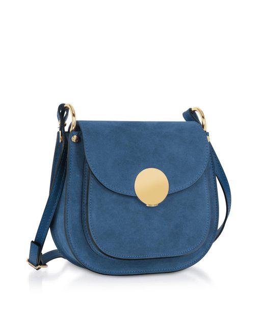Le Parmentier Blue Agave Suede & Smooth Leather Shoulder Bag