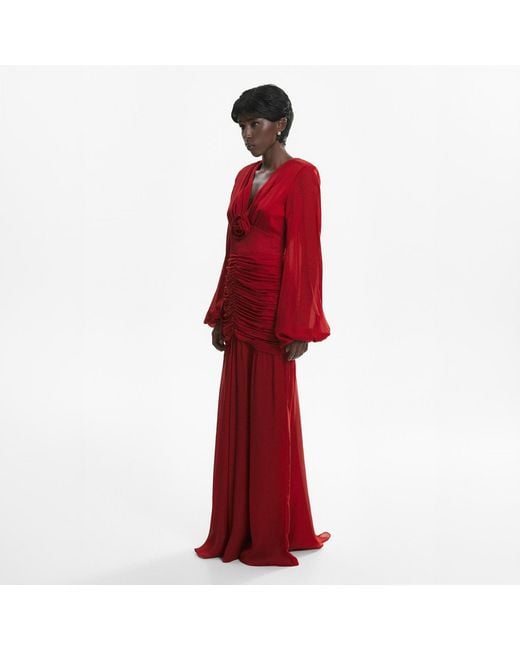 Lita Couture Red Ruched Maxi Dress