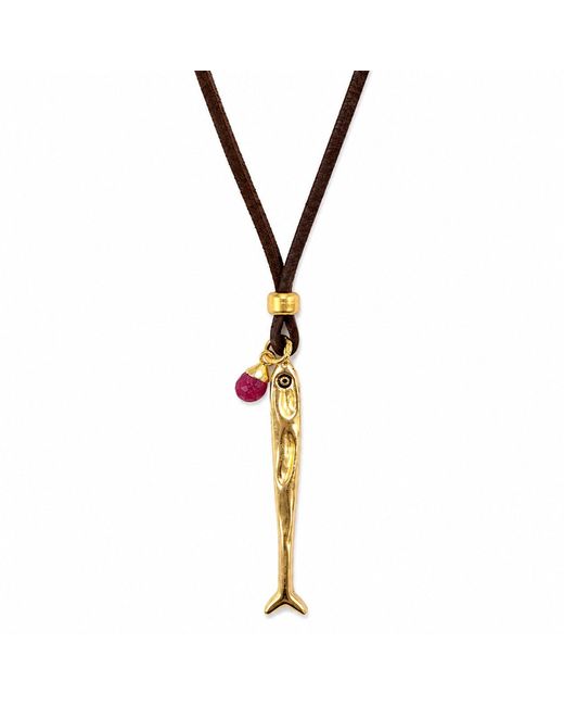 Persia Dona Jewelry Metallic Skinny Fish X Leather Cord Necklace