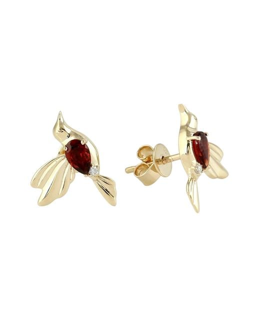 Artisan Metallic Garnet & Diamond Hammering Bird Stud Earrings