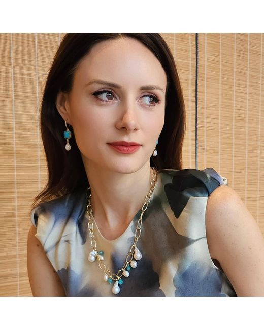Farra Blue With Teardrop Moonstone Dangle Comfortable Earrings
