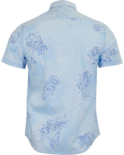 Lords of Harlech Blue Tim Bouquet Island Shirt for men