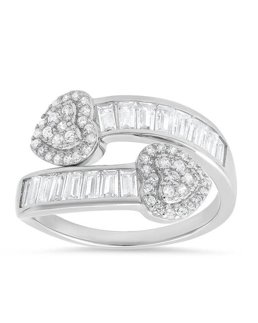Kylie Harper Metallic Sterling Heart Baguette-Cut Diamond Cz Bypass Ring