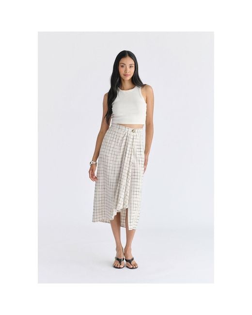 Paisie Natural Neutrals Draped Wrap Midi Skirt