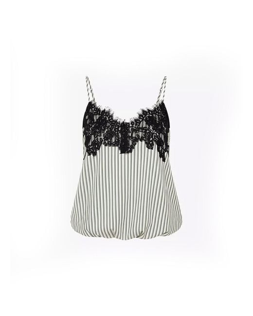 Amy Lynn Black Sienna Stripe Satin Lace Top