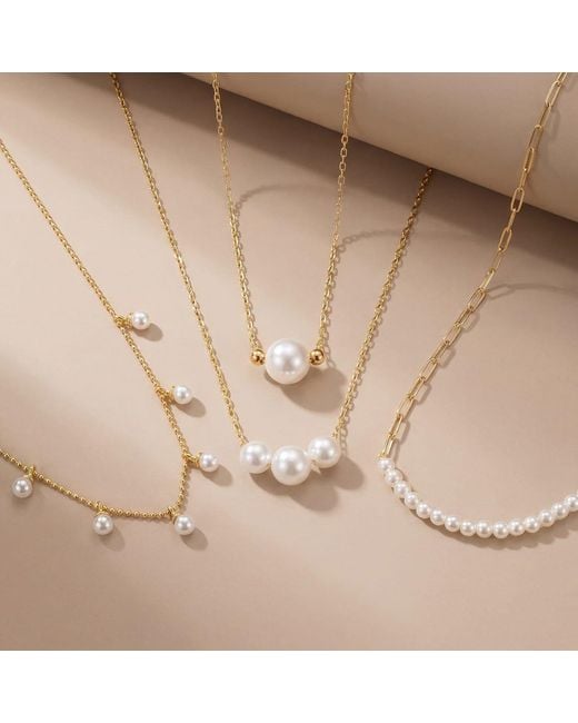 Amadeus Metallic Laura Chain Necklace & Tiny Pearls
