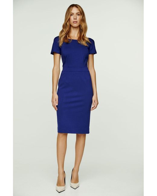 Conquista Blue Fitted Electric Cap Sleeve Dress Punto