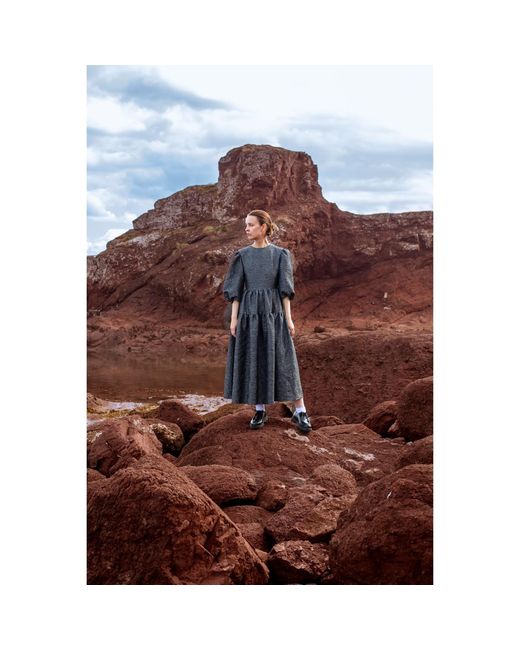 KAROLINA OZOLINSIUTE Gray Luna Dark Maxi Dress With Sleeves