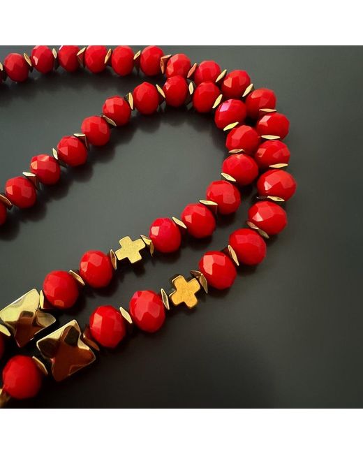 Ebru Jewelry Divine Protection Faravahar Symbol Pendant Red Beaded Necklace
