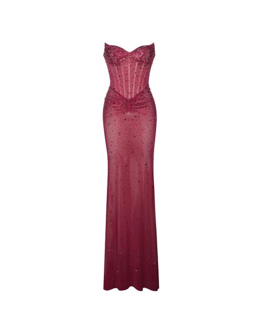 Miss Circle New York Purple Fatima Burgundy Crystal Sleeveless Corset Mermaid Maxi Dress