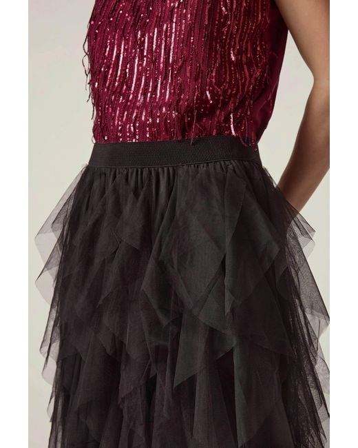 James Lakeland Black Tulle Ruffle Midi Skirt