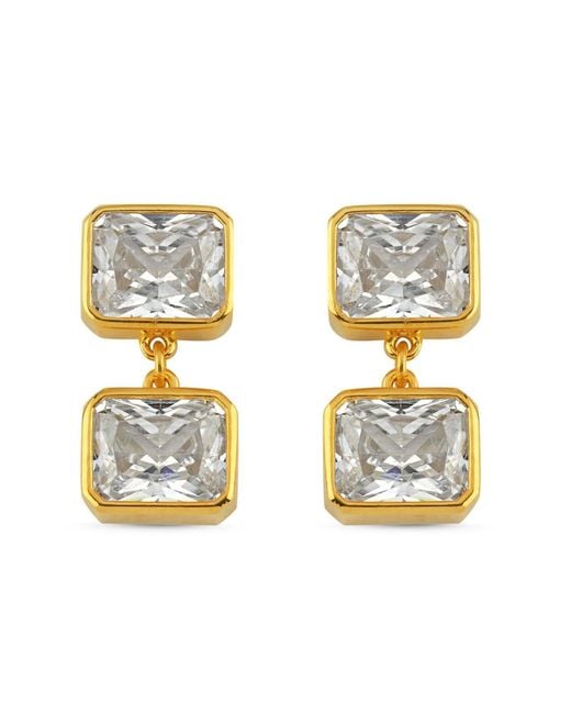 LINYA JEWELLERY Metallic Double Crystal Stone Dangle Earrings