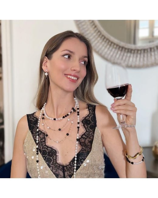 Farra Metallic Freshwater Pearls With Heart Shaped Obsidian Choker Necklace