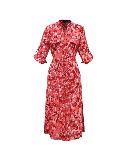 Smart and Joy Red Classic Shirt Dress With Abstract Print
