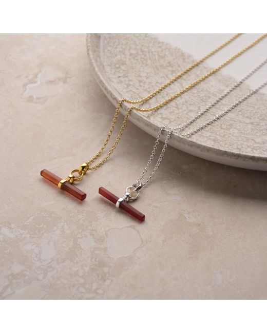 Nellou Jewellery Metallic Carnelian T Bar Necklace Plated Sterling