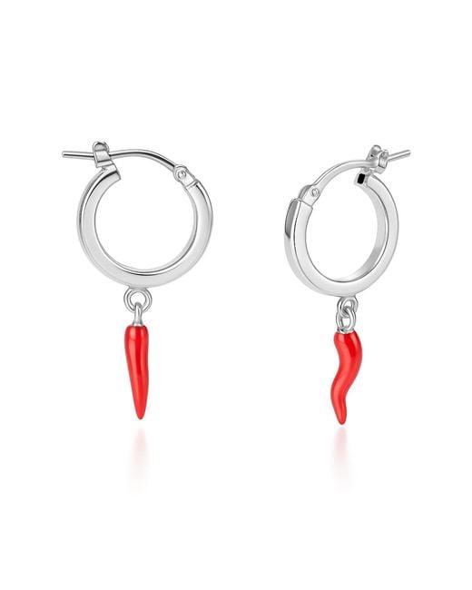 Unaloe Multicolor Sterling Hoop Earrings With Horn Pendant – Protective Italian Talisman Jewelry For