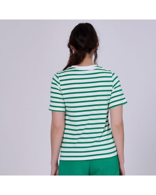 Smart and Joy Green Stripes Cotton T-Shirt
