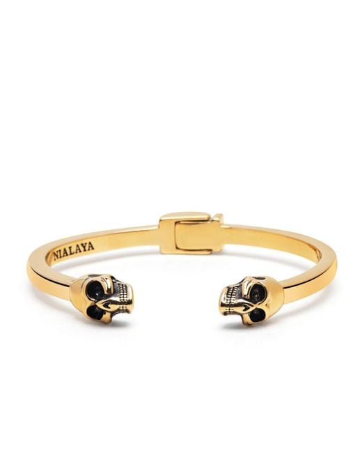 Nialaya Metallic Golden Skull Bangle for men