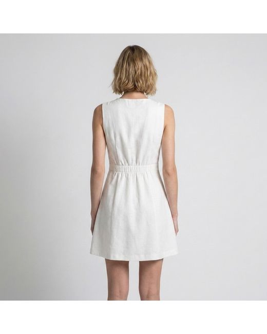 Modenaire White Contrast Trim Mini Dress Button Front