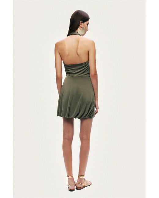Nocturne Green Neutrals Draped Halter Mini Dress