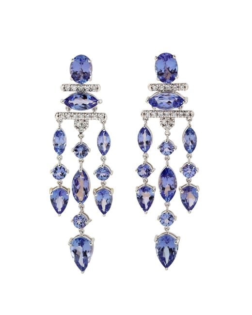 Artisan Blue White Gold Chandelier Earrings Diamond Tanzanite Gemstone Jewelry
