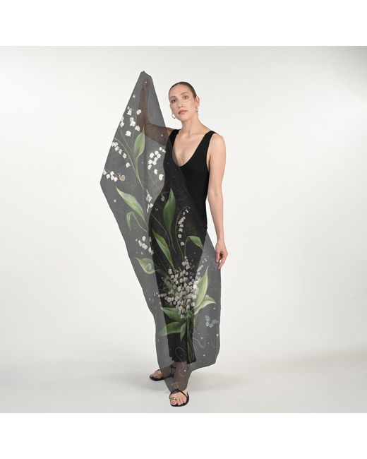 Silk&Soul Green Lily Of The Valley Silk Scarf