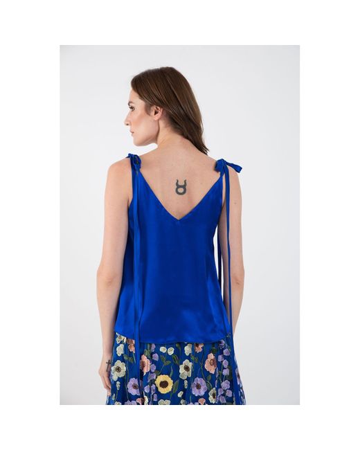 IZABELA MANDOIU Blue Silk Top With Adjustable Straps