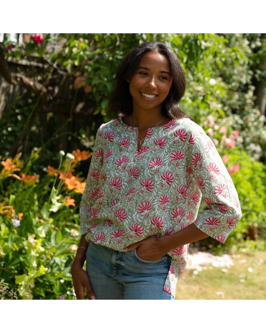 Lime Tree Design Blue Block Printed Tunic Top Floral
