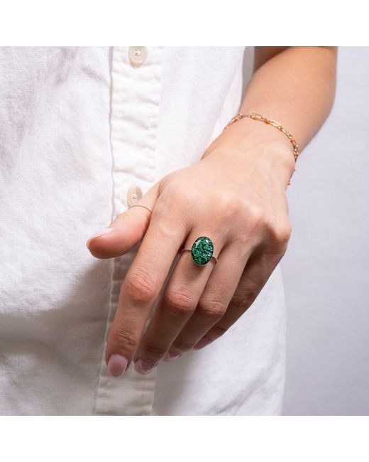 Kate Koel Green Statement Emerald Oval Cocktail Ring