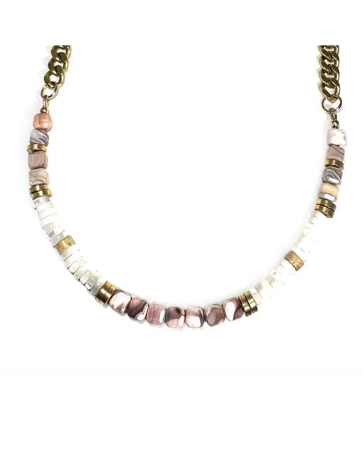 Rachel Nathan Metallic Botswana Agate & Mother Of Pearl Curb Necklace
