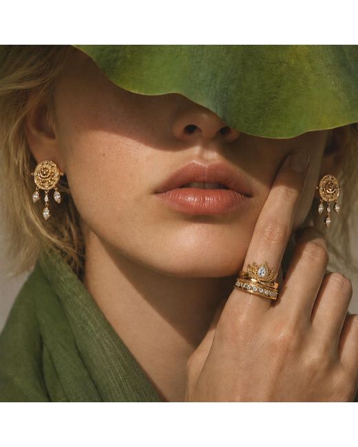 Aurozia Metallic Lotus Within Vermeil Blooming Lotus Drop Adjustable Open Ring