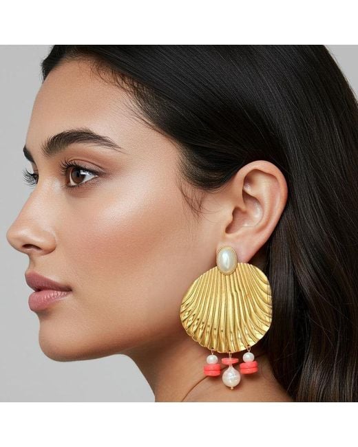 Laura Gray Green Coral & Pearl Shell Earrings