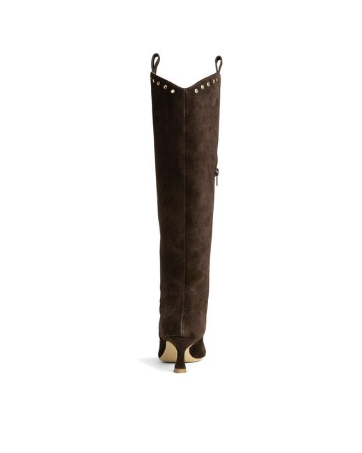 Beautiisoles by Robyn Shreiber Made in Italy Brown Vanesa Suede Tall Low Heel Boot Comfortable With Studs For Dressy Work & Evening