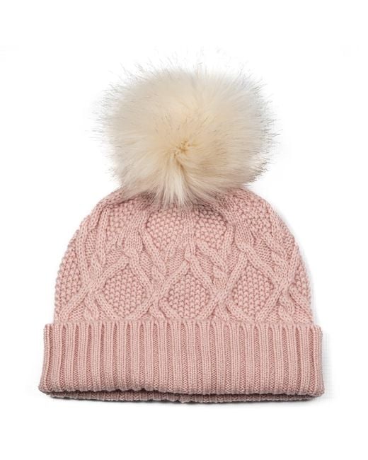 Bel Cashmere Pink Cable Cashmere Hat With Pon Pon